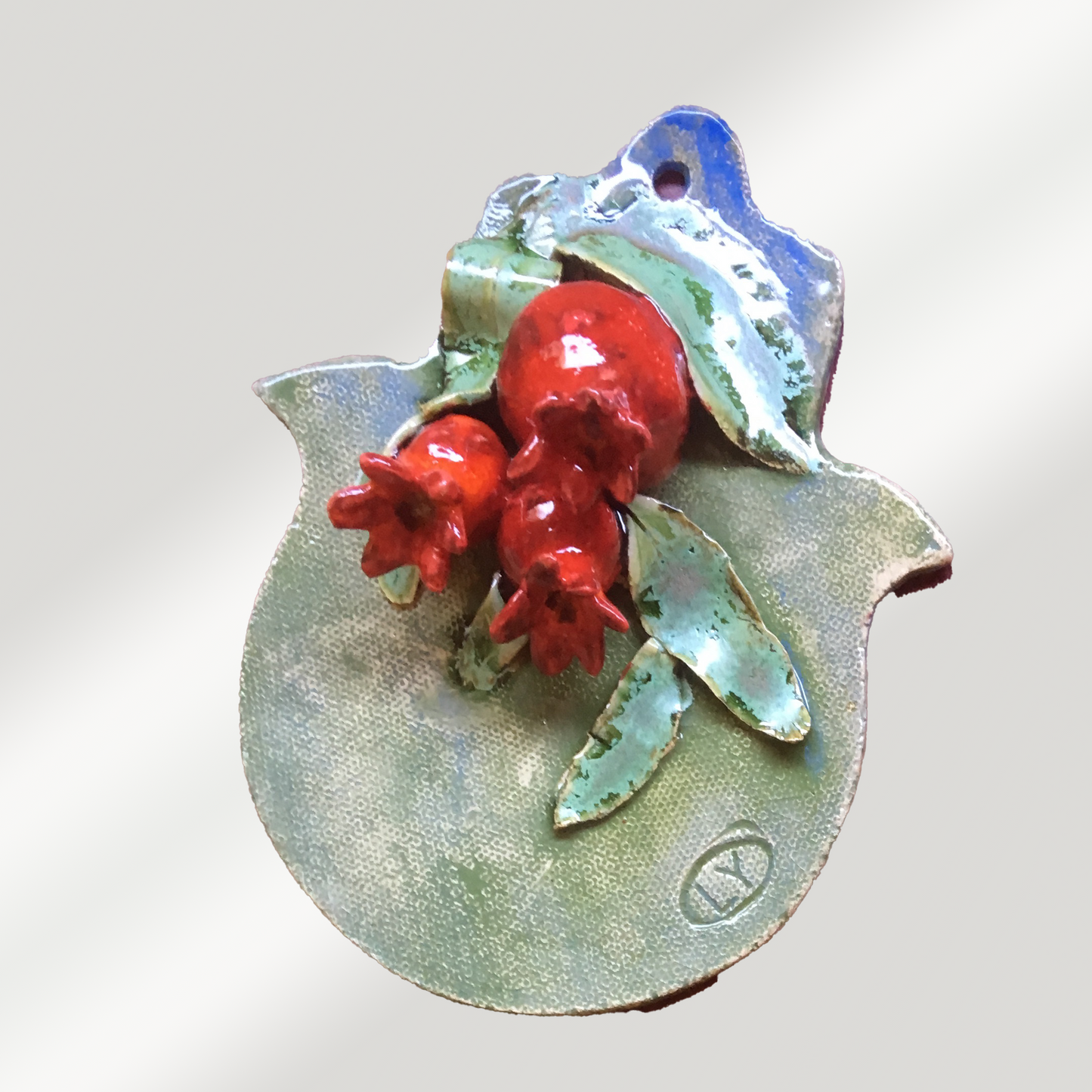 Handmade Ceramic Hamsa with Pomegranates
