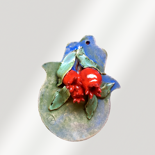 Handmade Ceramic Hamsa with Pomegranates